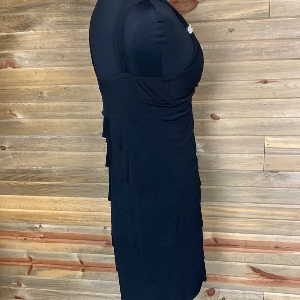 La Belle Black Ruffled Cocktail Dress Size Medium 0743 - Picture 4 of 6